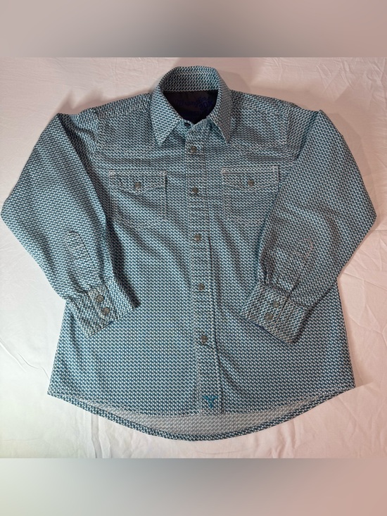 Wrangler Other - Wrangler 20X Boys M Competition Pearl Snap Western Shirt Teal Geometric